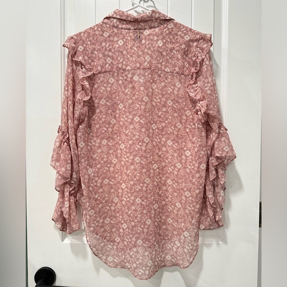 Misa Los Angeles Aeryn Floral Chiffon Button Front Ruffle Top - Picture 8 of 10